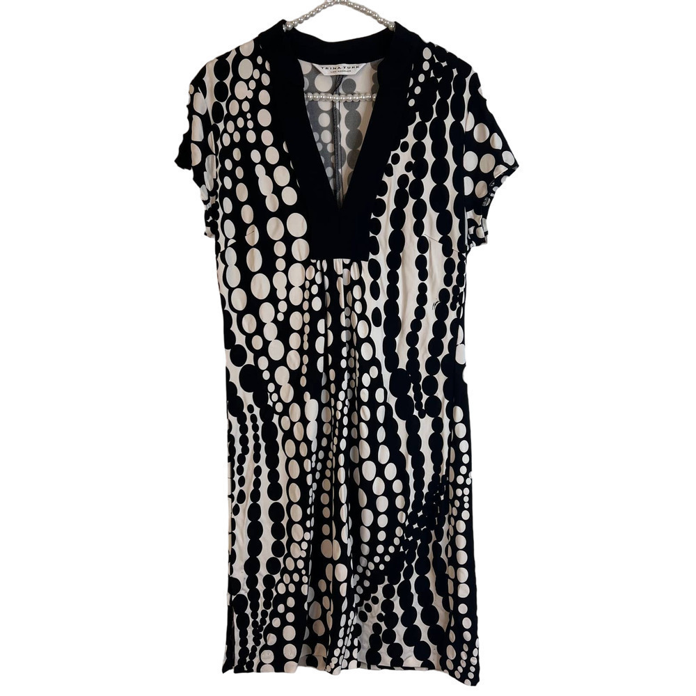 Trina Turk Los Angeles Black and White Modern Print Midi Dress